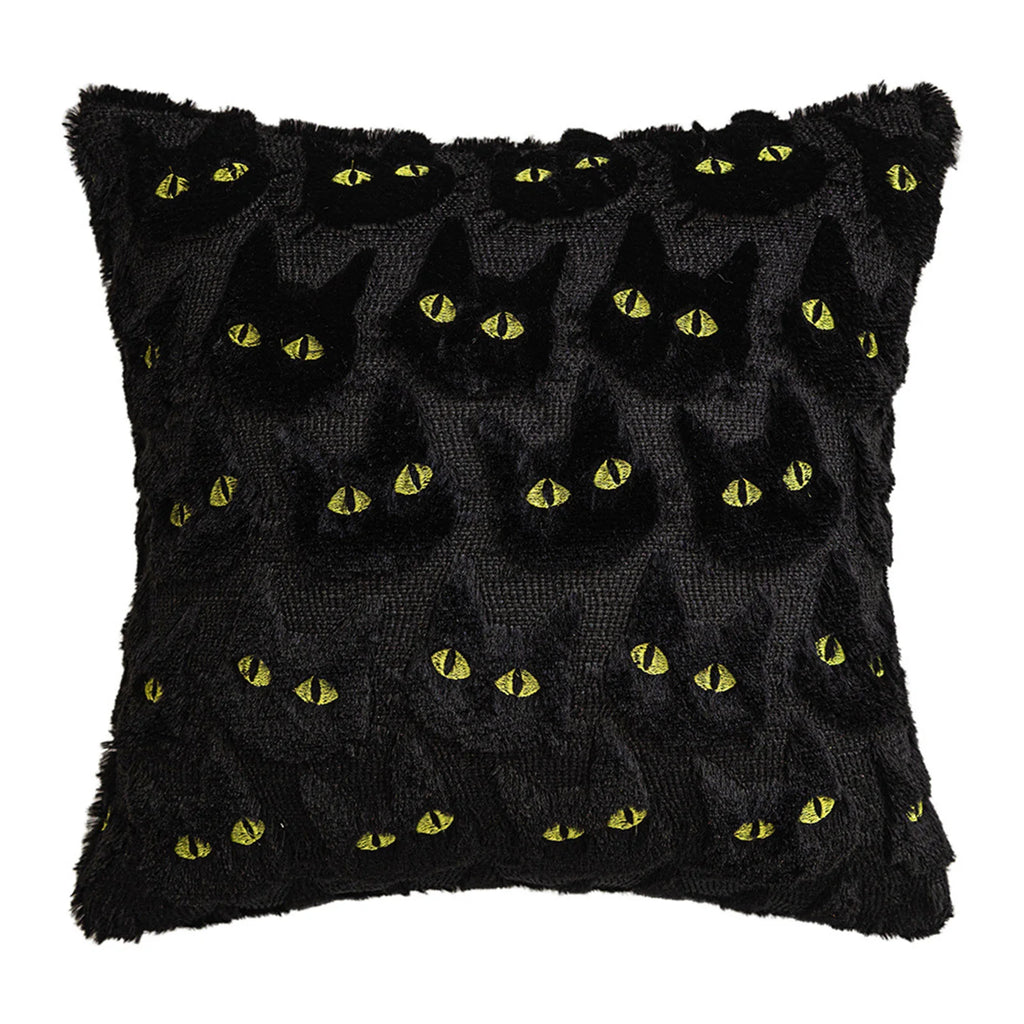 Halloween Black Cat Plush Pillow Decoration Embroidery Pillow Cover Living Room Sofa Cushion Square Pillow Cover
