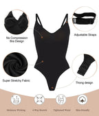 V-Neck Seamless Body Shaper Bodysuit - Open Crotch Compression