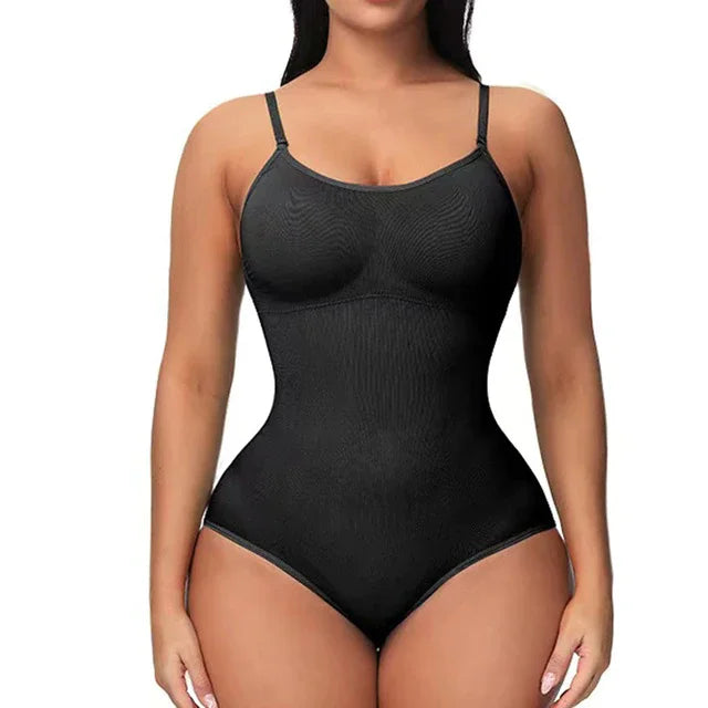 V-Neck Seamless Body Shaper Bodysuit - Open Crotch Compression