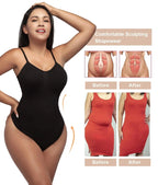 V-Neck Seamless Body Shaper Bodysuit - Open Crotch Compression