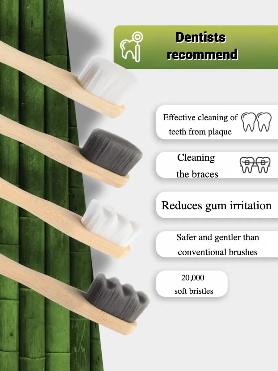 Deep Clean & Gentle: Bamboo Micro-Nano Toothbrush for Adults, Kids & Braces Wearers