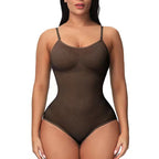 V-Neck Seamless Body Shaper Bodysuit - Open Crotch Compression