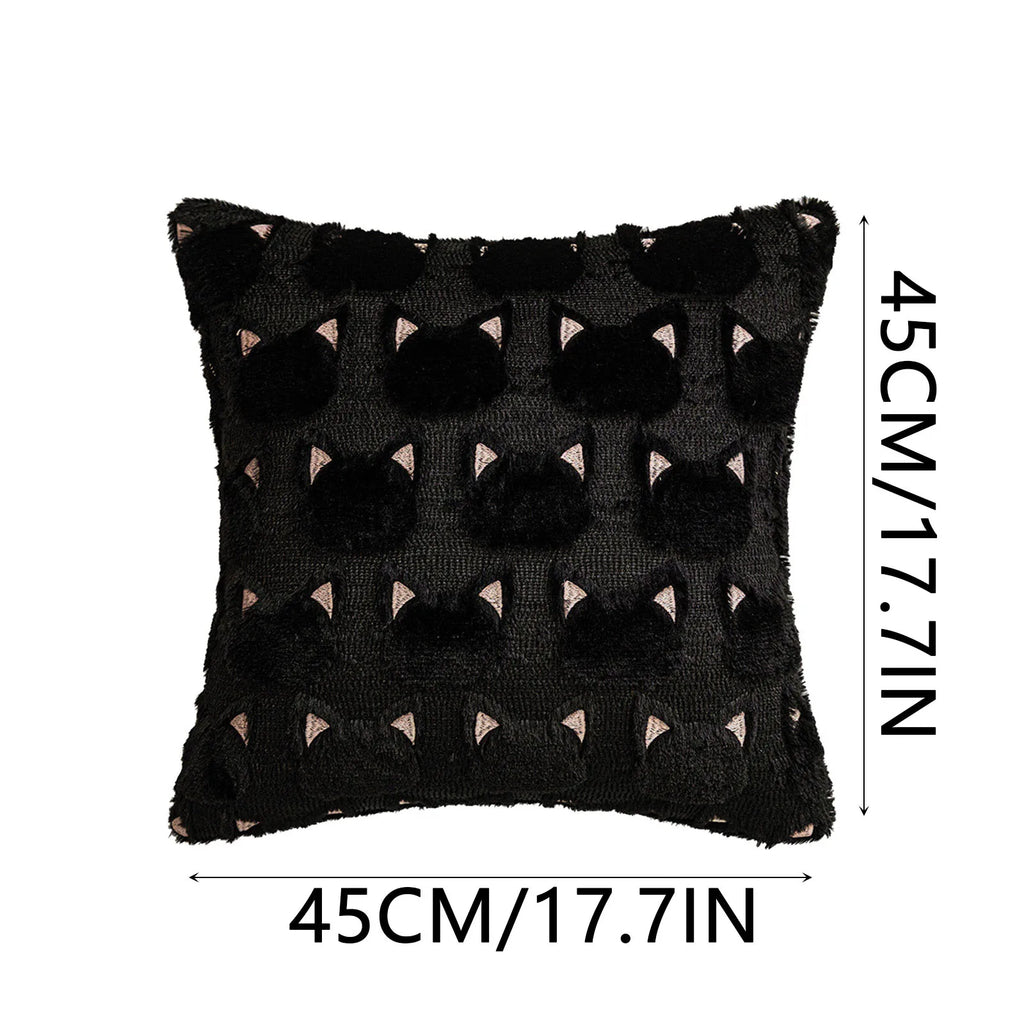 Halloween Black Cat Plush Pillow Decoration Embroidery Pillow Cover Living Room Sofa Cushion Square Pillow Cover
