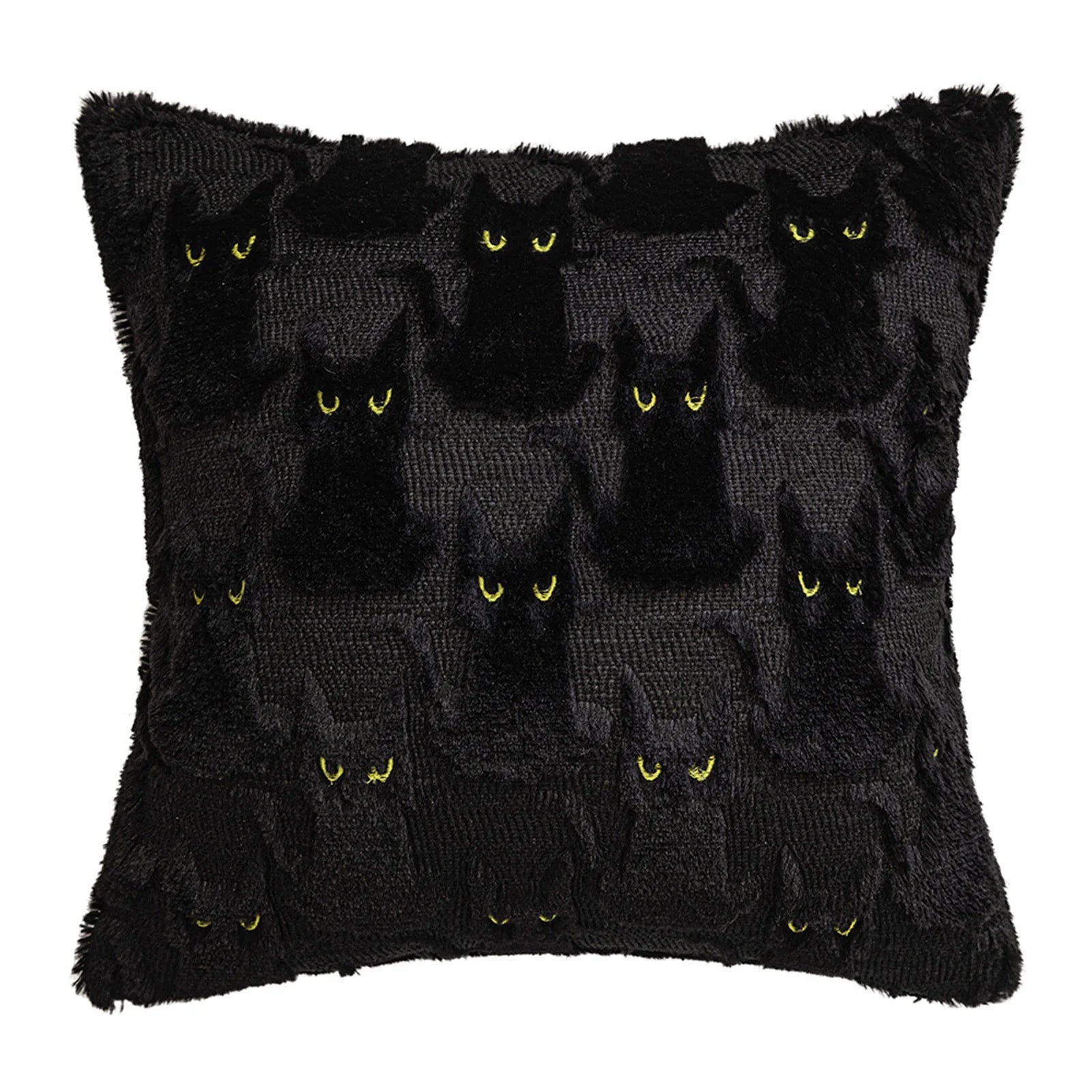 Halloween Black Cat Plush Pillow Decoration Embroidery Pillow Cover Living Room Sofa Cushion Square Pillow Cover