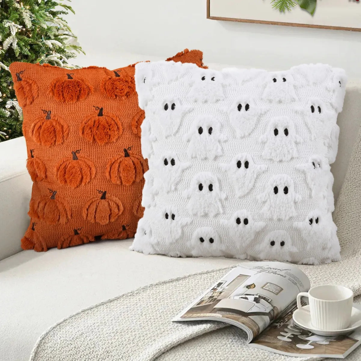 Spooky-Cute Halloween Plush Pillow Covers - Cozy Holiday Home Decor