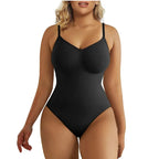 V-Neck Seamless Body Shaper Bodysuit - Open Crotch Compression