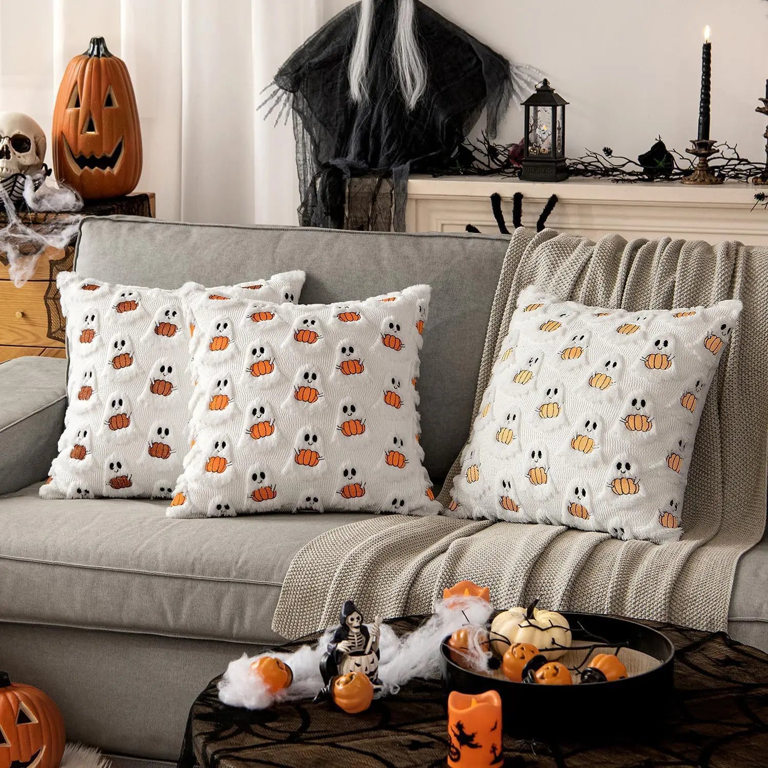 Spooky-Cute Halloween Plush Pillow Covers - Cozy Holiday Home Decor